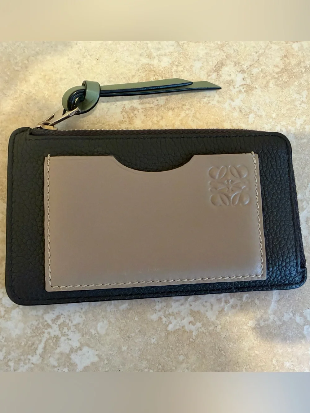 Loewe Black Leather Card Case dark gray and cream